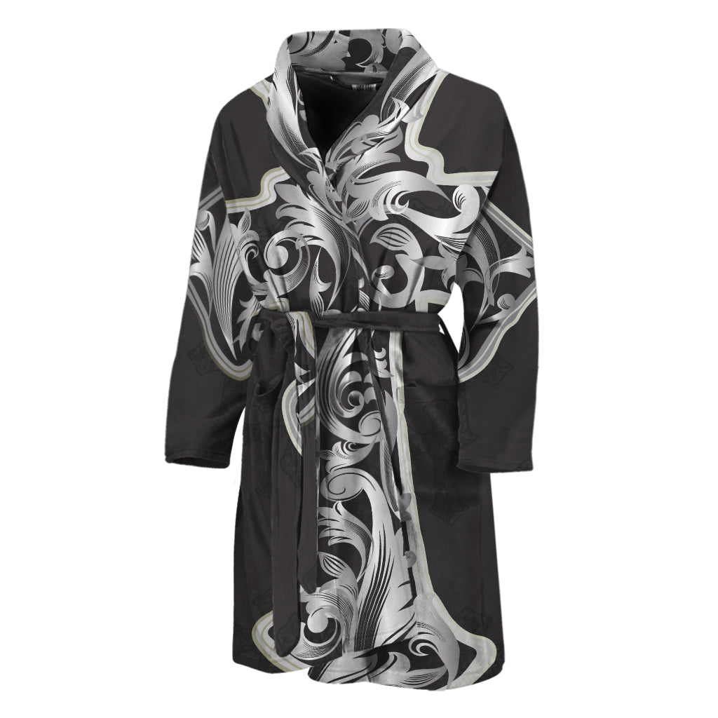 Ornamental Silver Cross Print Men's Bathrobe