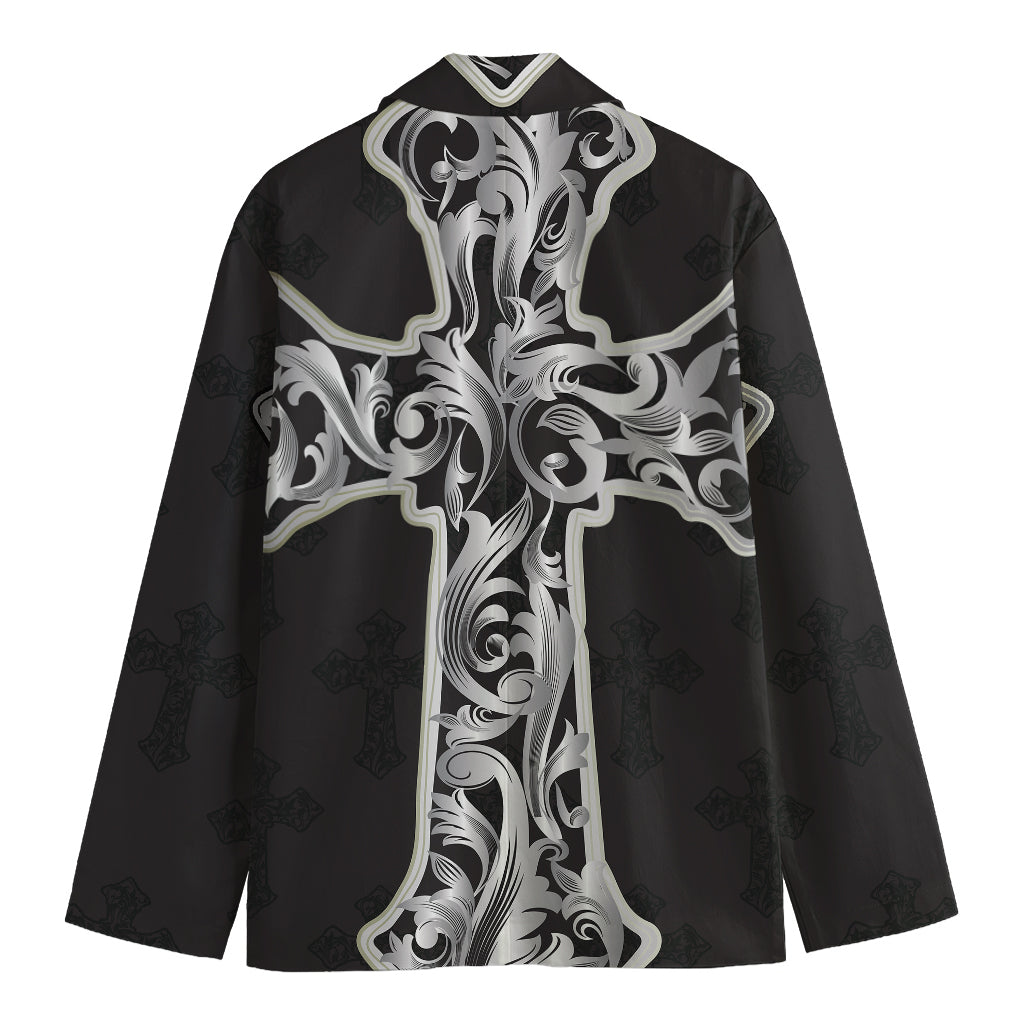 Ornamental Silver Cross Print Men's Blazer