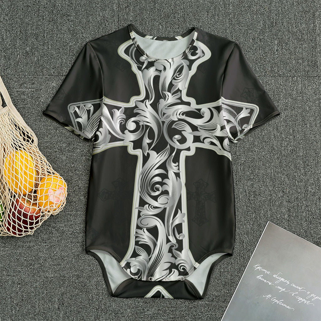 Ornamental Silver Cross Print Men's Bodysuit