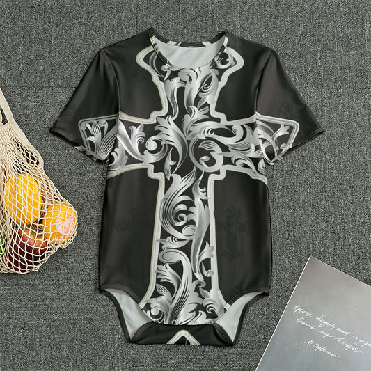 Ornamental Silver Cross Print Men's Bodysuit