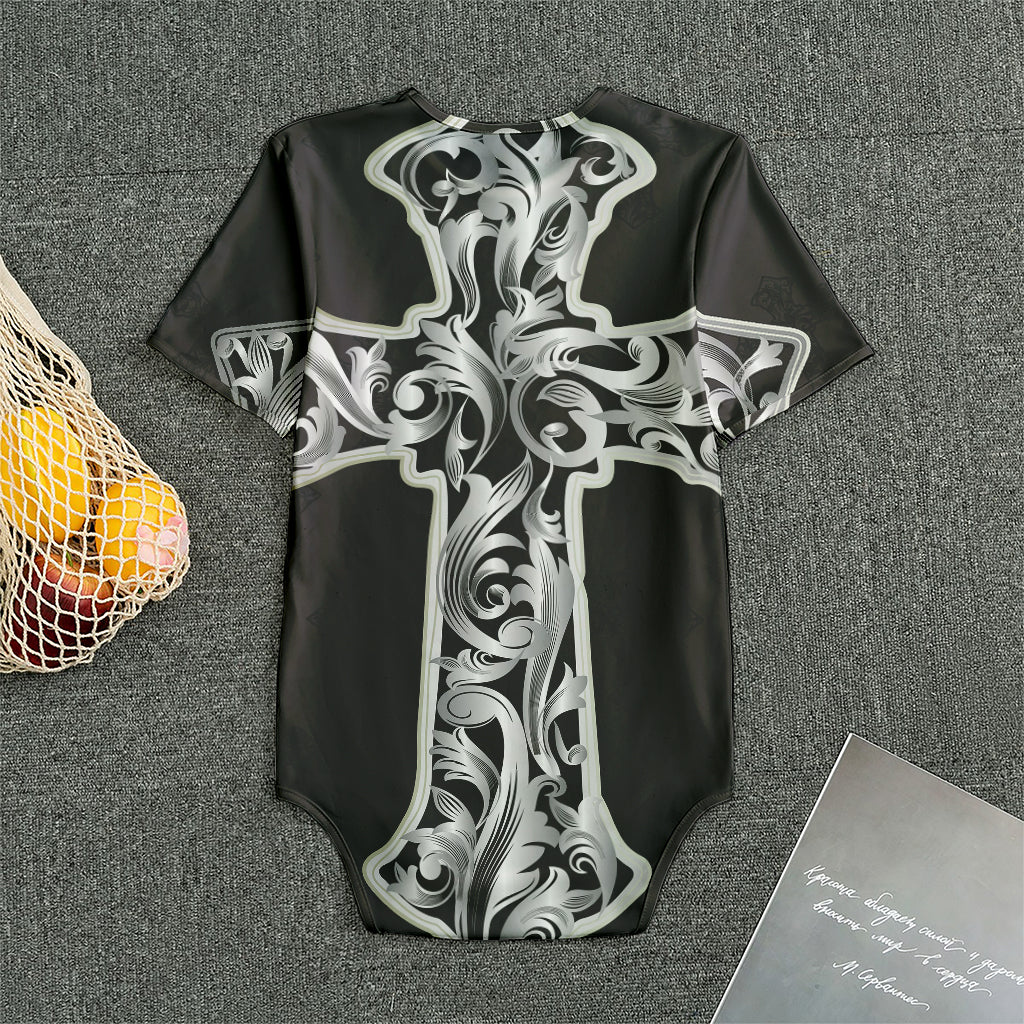 Ornamental Silver Cross Print Men's Bodysuit