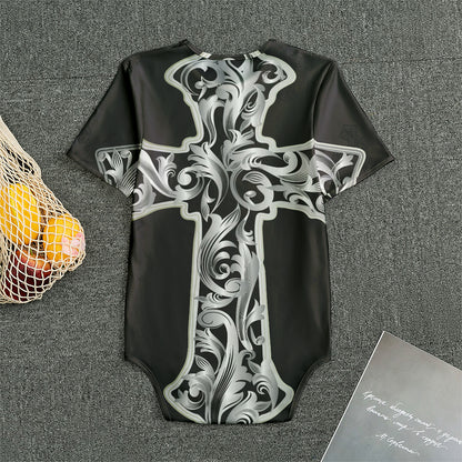 Ornamental Silver Cross Print Men's Bodysuit
