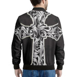 Ornamental Silver Cross Print Men's Bomber Jacket