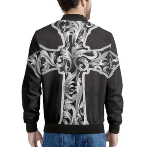 Ornamental Silver Cross Print Men's Bomber Jacket