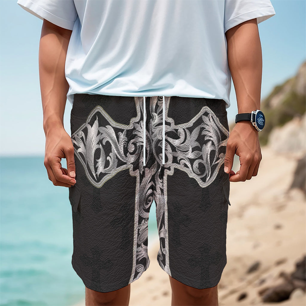 Ornamental Silver Cross Print Men's Cargo Shorts