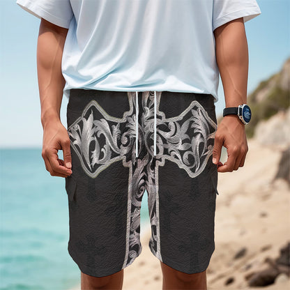 Ornamental Silver Cross Print Men's Cargo Shorts