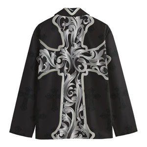 Ornamental Silver Cross Print Men's Cotton Blazer