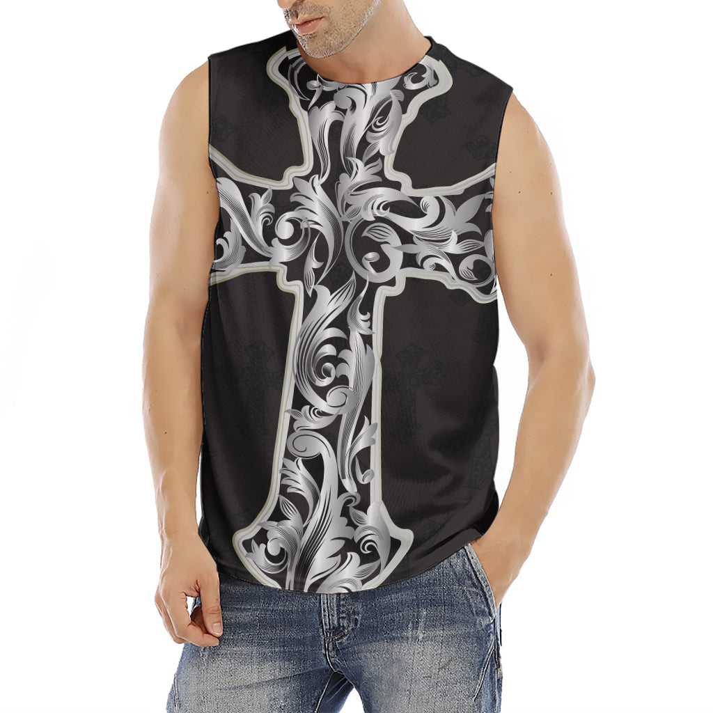Ornamental Silver Cross Print Men's Fitness Tank Top