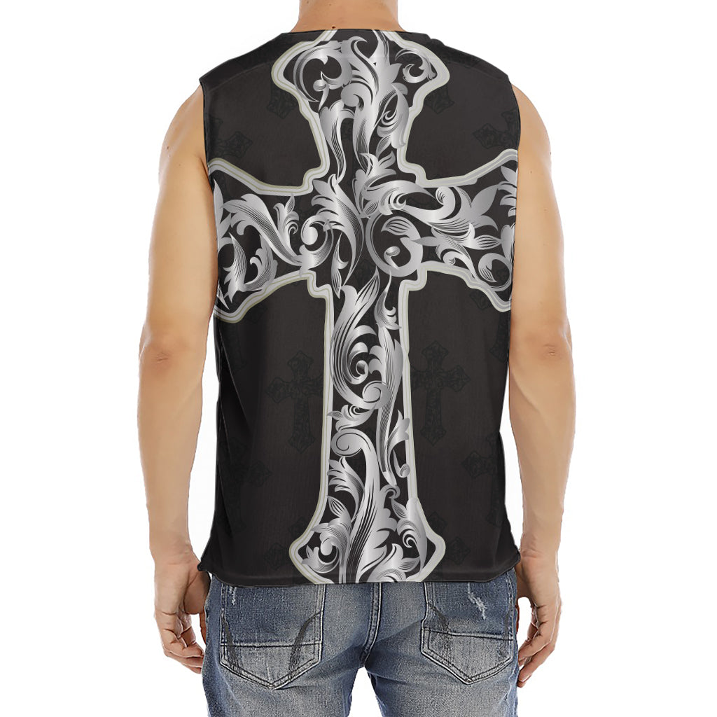 Ornamental Silver Cross Print Men's Fitness Tank Top