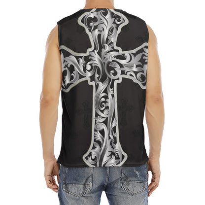 Ornamental Silver Cross Print Men's Fitness Tank Top