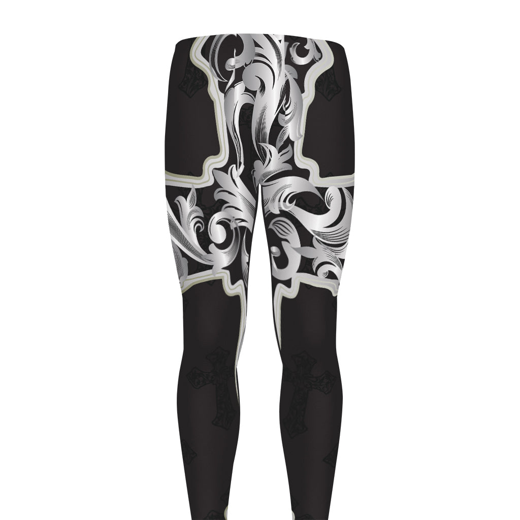 Ornamental Silver Cross Print Men's leggings