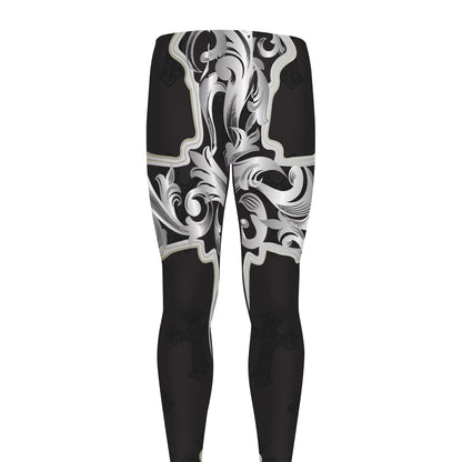 Ornamental Silver Cross Print Men's leggings