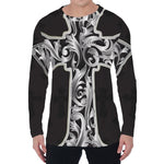 Ornamental Silver Cross Print Men's Long Sleeve T-Shirt