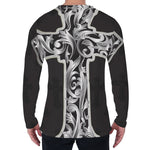Ornamental Silver Cross Print Men's Long Sleeve T-Shirt