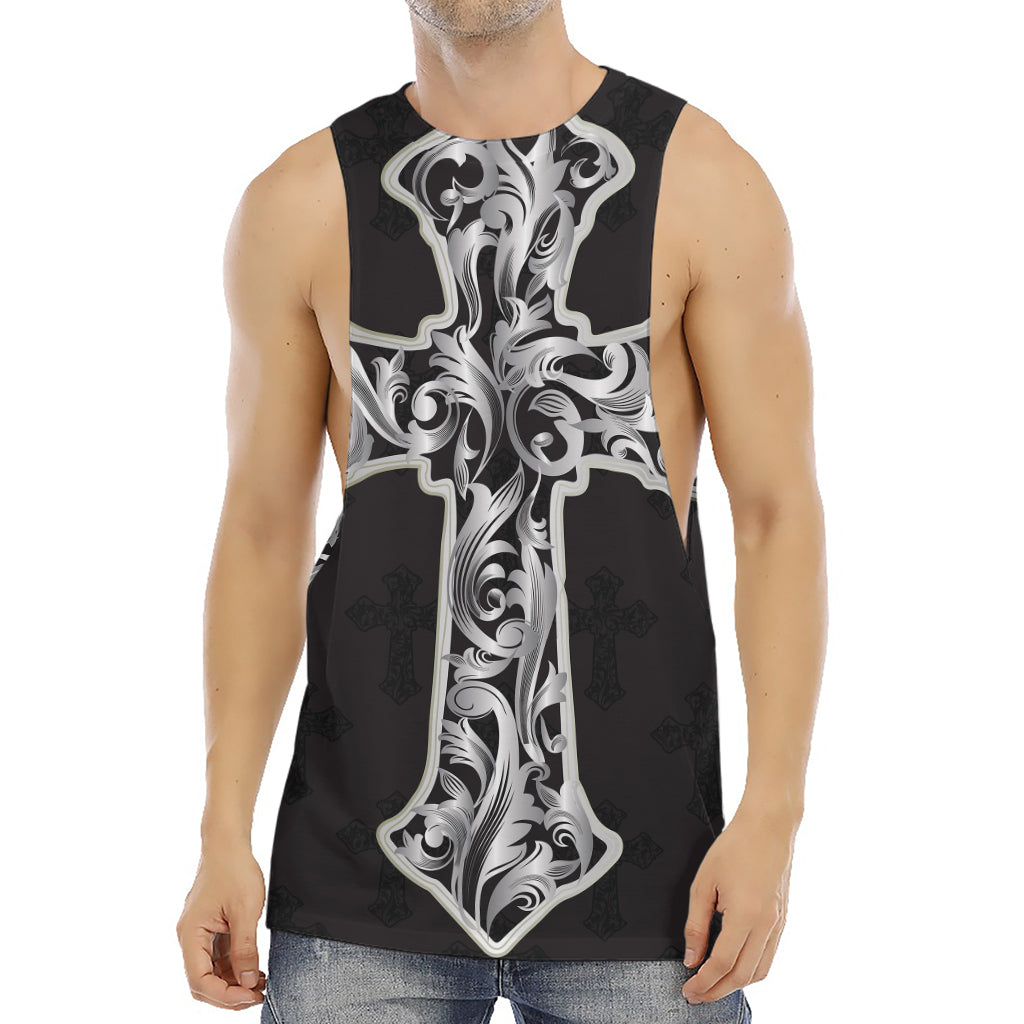 Ornamental Silver Cross Print Men's Muscle Tank Top