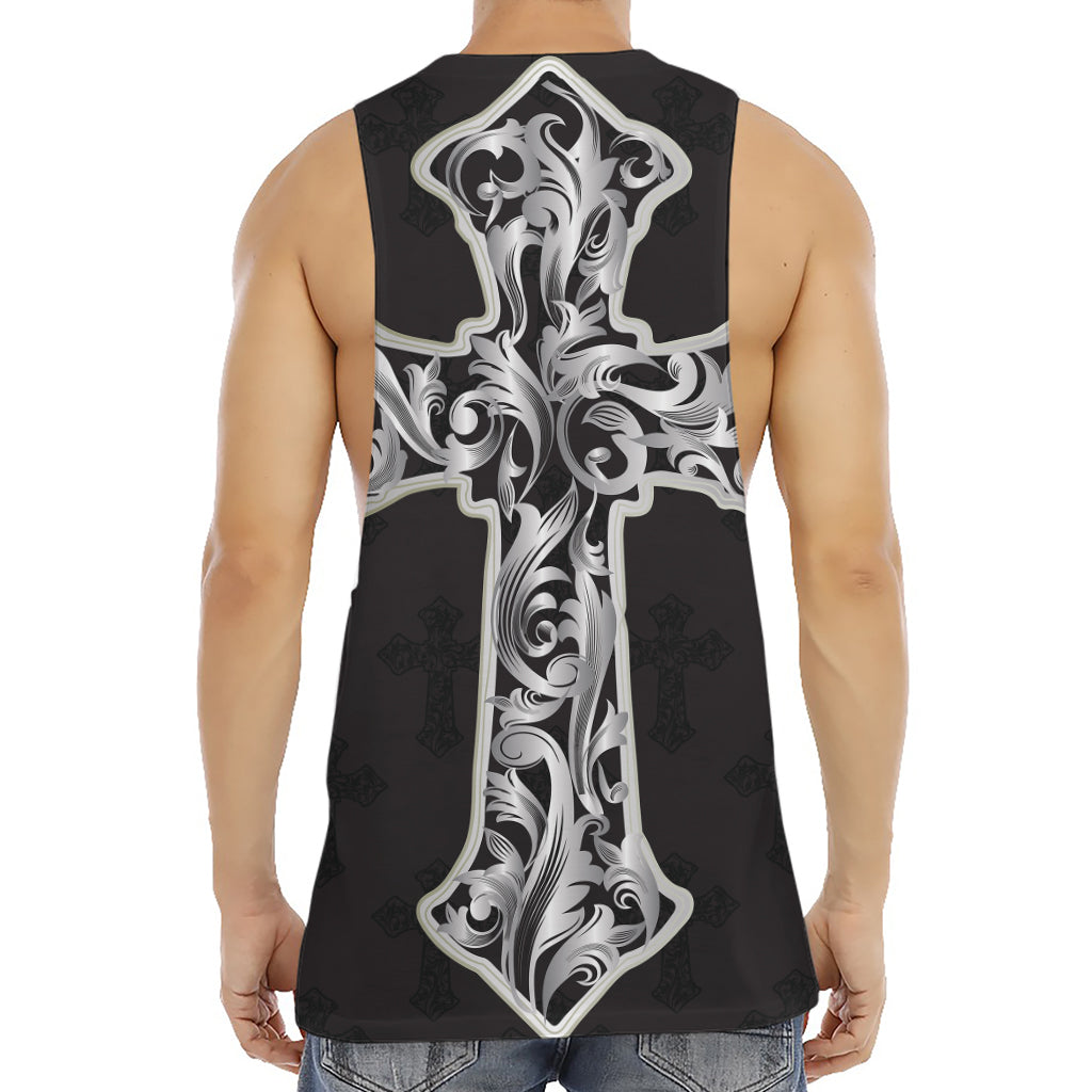 Ornamental Silver Cross Print Men's Muscle Tank Top