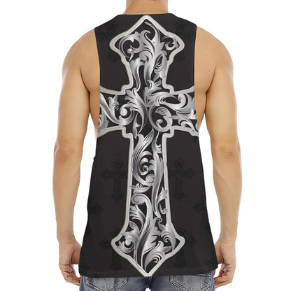 Ornamental Silver Cross Print Men's Muscle Tank Top