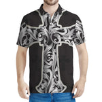 Ornamental Silver Cross Print Men's Polo Shirt