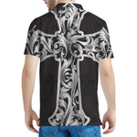 Ornamental Silver Cross Print Men's Polo Shirt