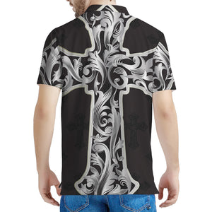 Ornamental Silver Cross Print Men's Polo Shirt