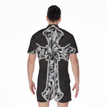 Ornamental Silver Cross Print Men's Rompers
