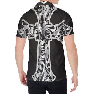 Ornamental Silver Cross Print Men's Shirt