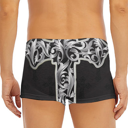 Ornamental Silver Cross Print Men's Short Boxer Briefs