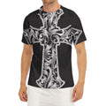 Ornamental Silver Cross Print Men's Short Sleeve Rash Guard