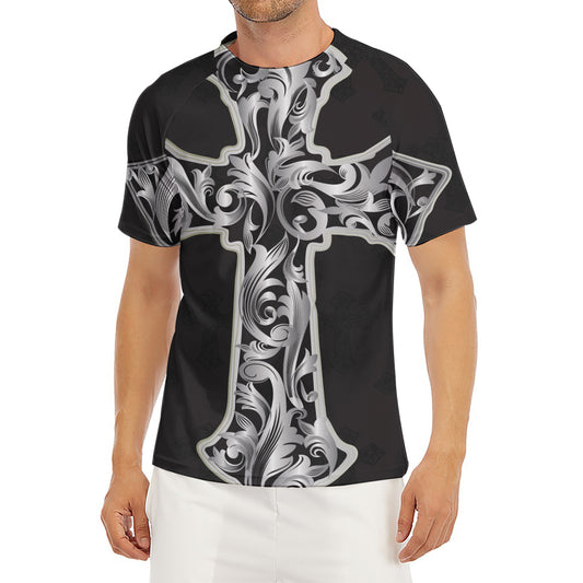 Ornamental Silver Cross Print Men's Short Sleeve Rash Guard
