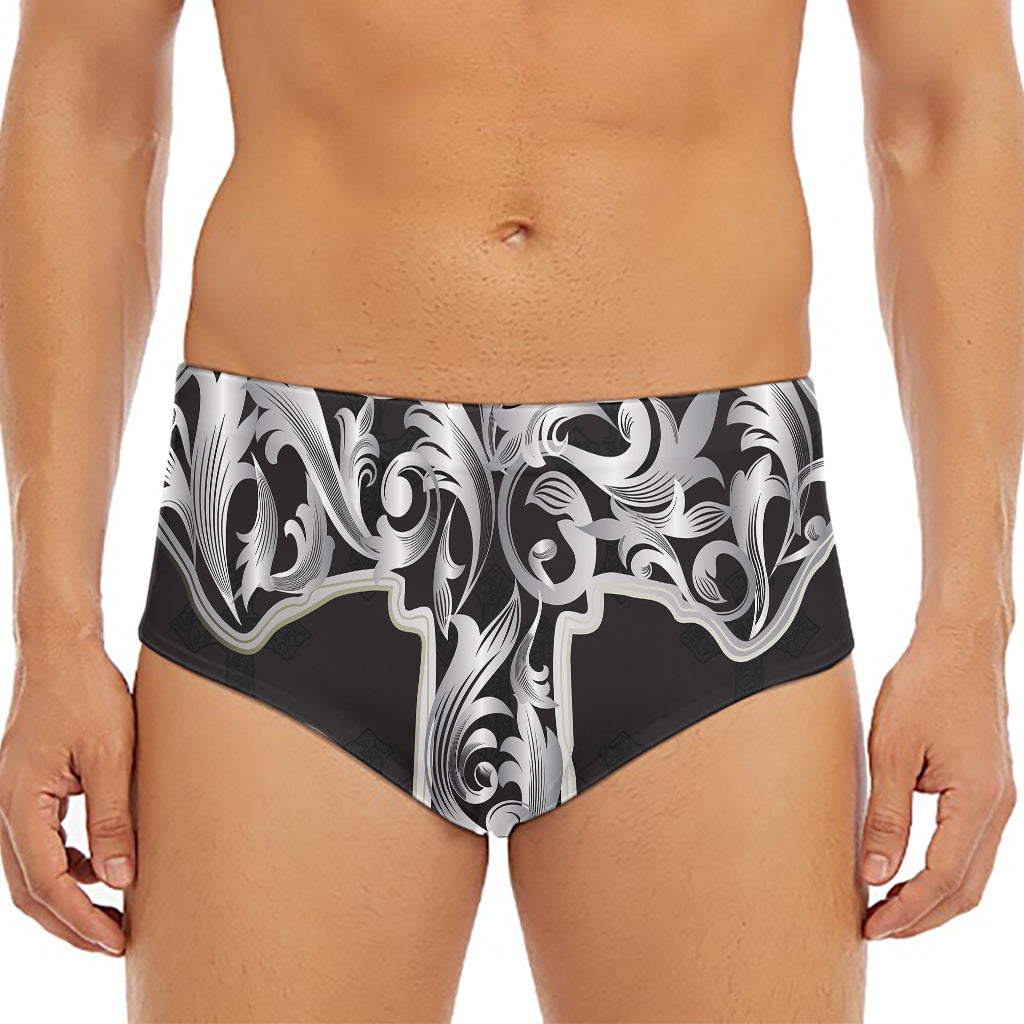 Ornamental Silver Cross Print Men's Triangle Swim Briefs