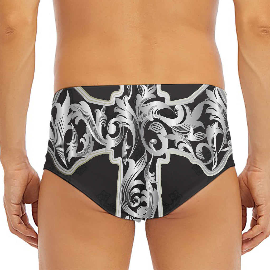 Ornamental Silver Cross Print Men's Triangle Swim Briefs