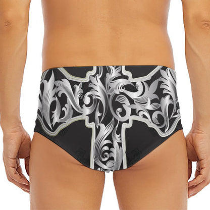 Ornamental Silver Cross Print Men's Triangle Swim Briefs