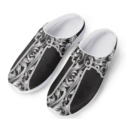 Ornamental Silver Cross Print Mesh Casual Shoes