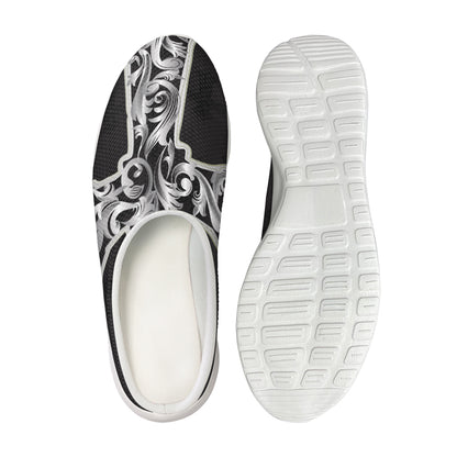 Ornamental Silver Cross Print Mesh Casual Shoes