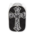 Ornamental Silver Cross Print Mesh Laundry Hamper