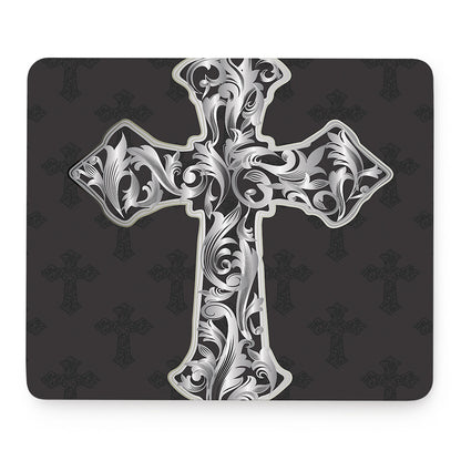 Ornamental Silver Cross Print Mouse Pad