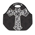 Ornamental Silver Cross Print Neoprene Lunch Bag