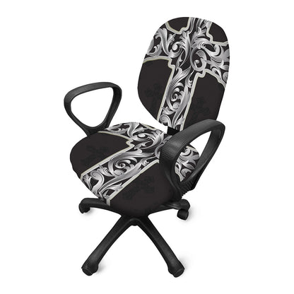 Ornamental Silver Cross Print Office Chair Cover