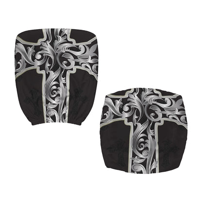 Ornamental Silver Cross Print Office Chair Cover