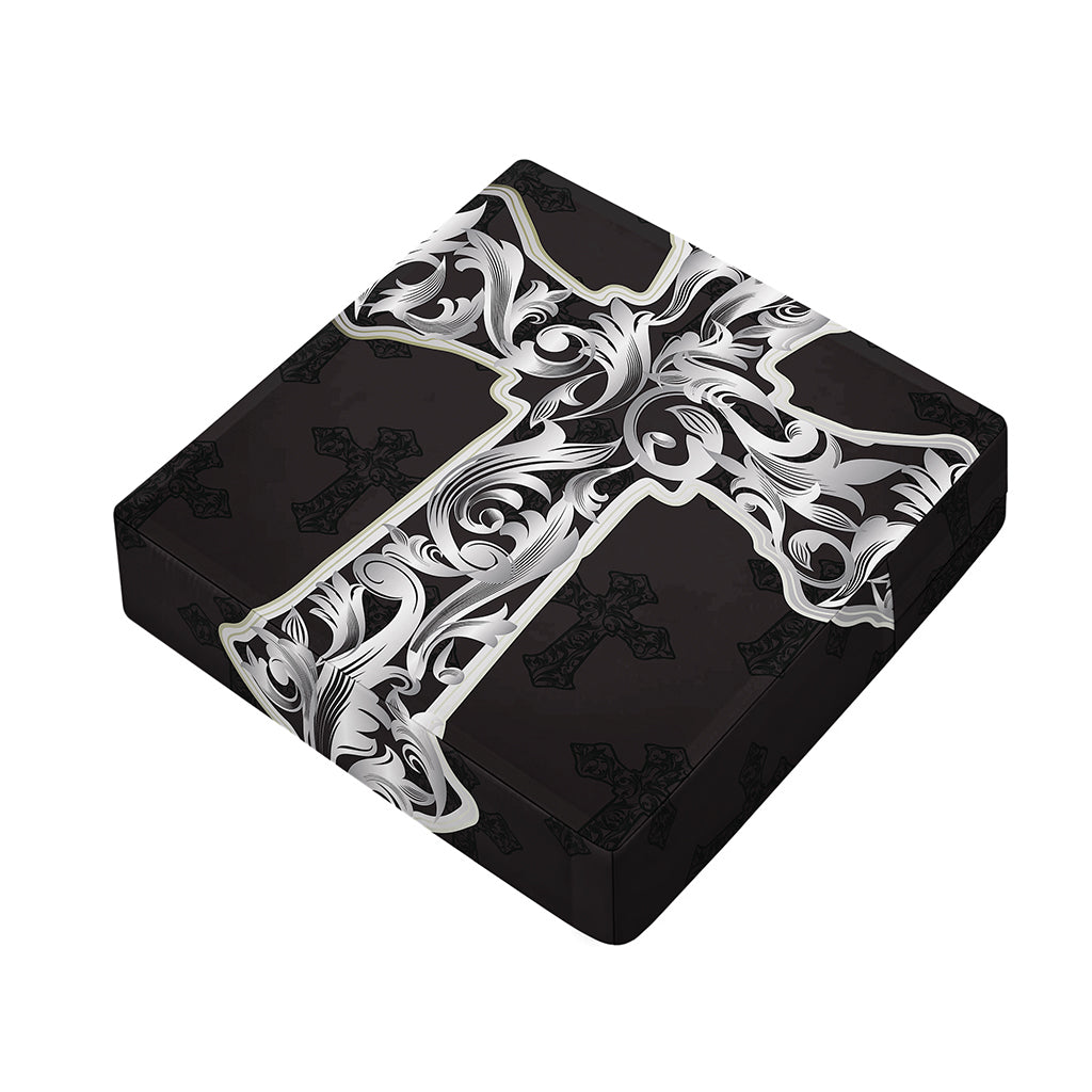 Ornamental Silver Cross Print Outdoor Seat Cushion Cover