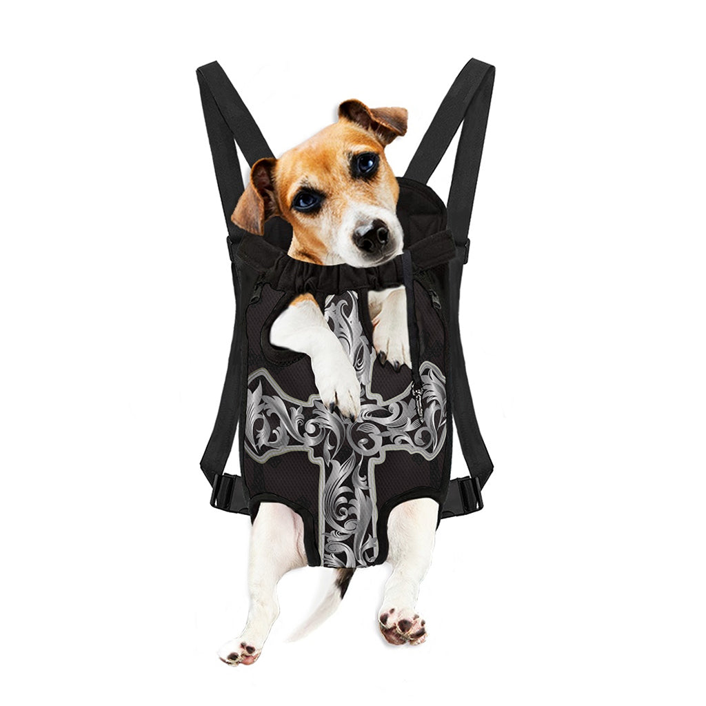 Ornamental Silver Cross Print Pet Carrier Backpack