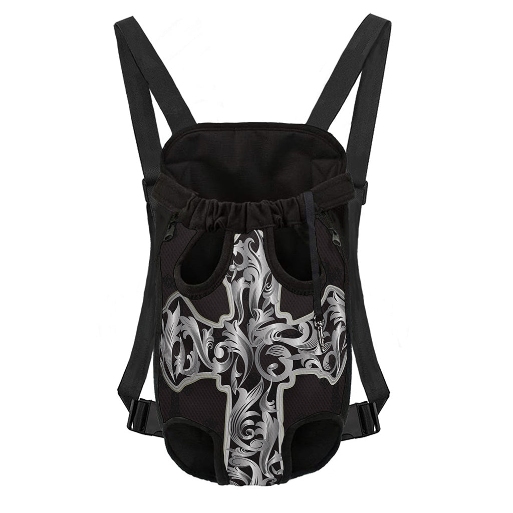 Ornamental Silver Cross Print Pet Carrier Backpack
