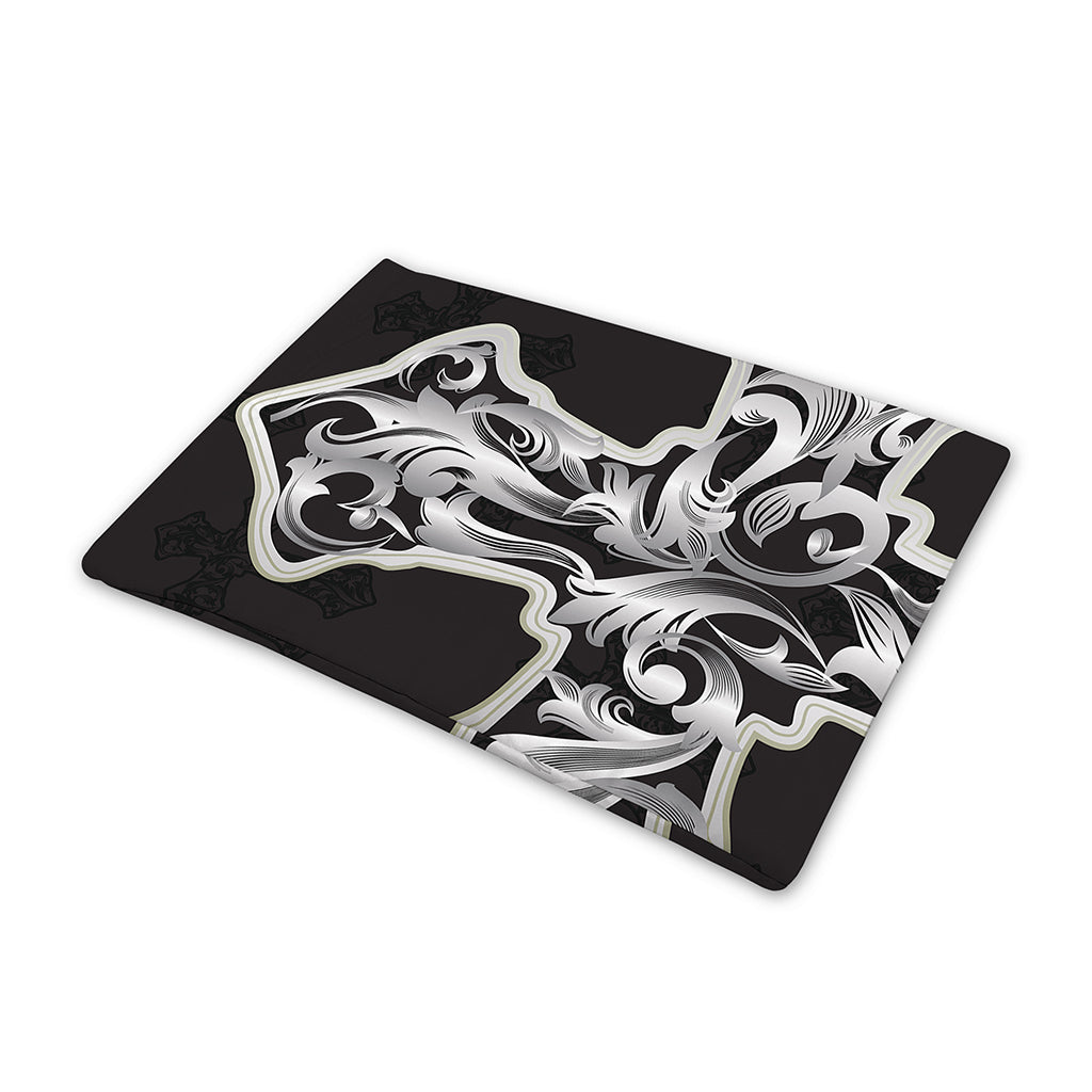 Ornamental Silver Cross Print Pet Cooling Mat Cover