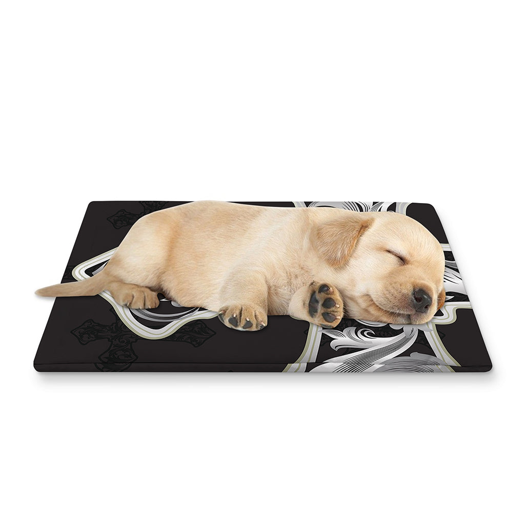 Ornamental Silver Cross Print Pet Cooling Mat Cover