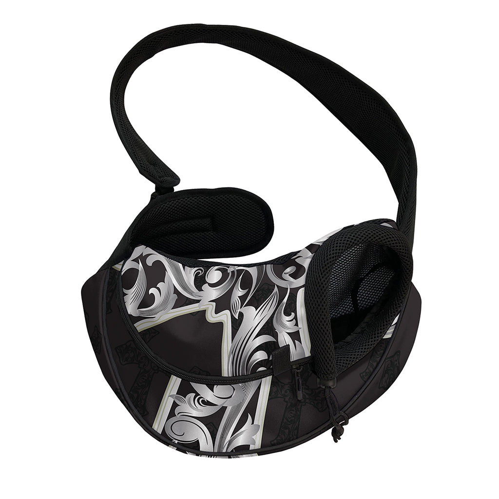 Ornamental Silver Cross Print Pet Sling Carrier