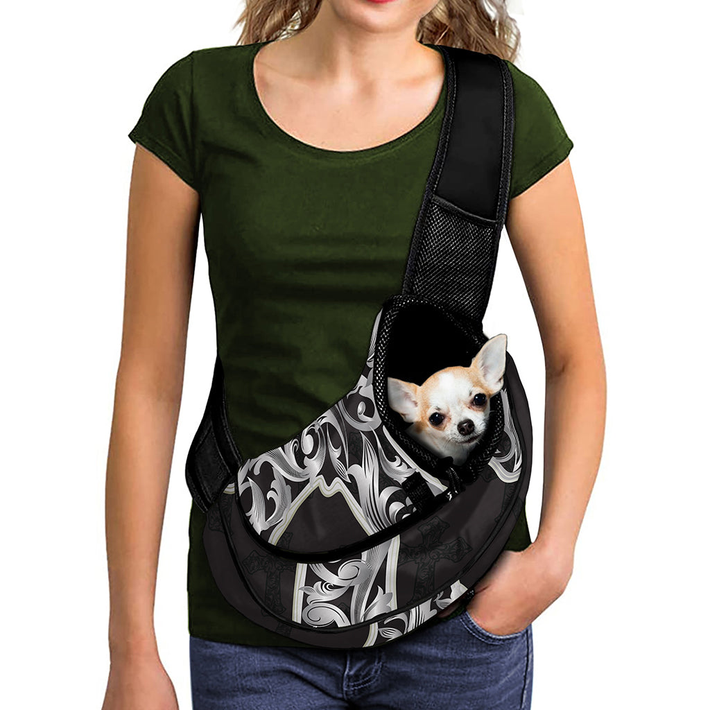 Ornamental Silver Cross Print Pet Sling Carrier