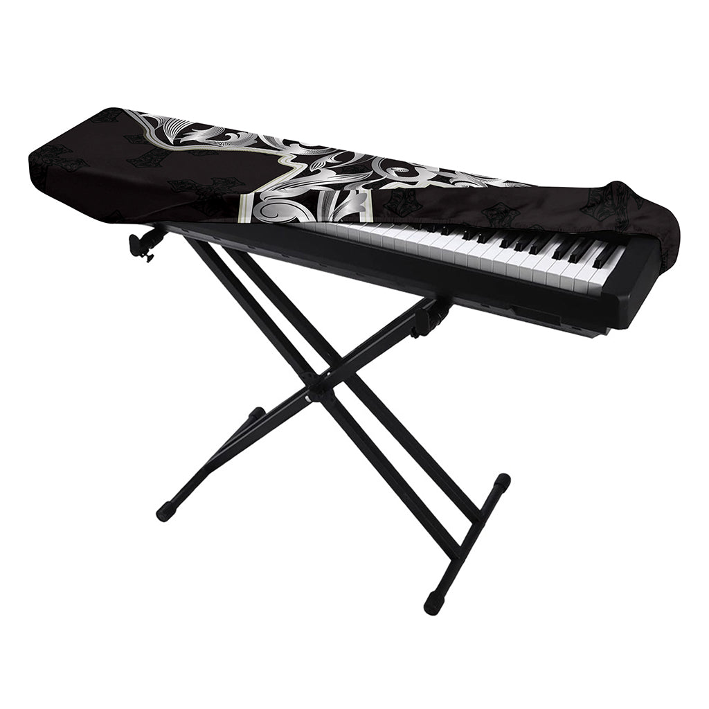 Ornamental Silver Cross Print Piano Keyboard Cover