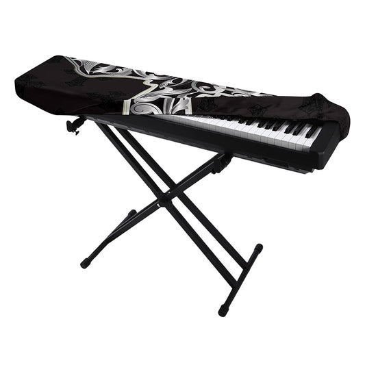 Ornamental Silver Cross Print Piano Keyboard Cover