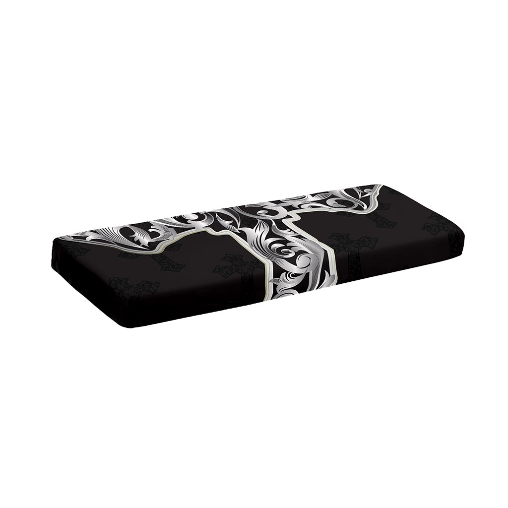 Ornamental Silver Cross Print Piano Keyboard Cover