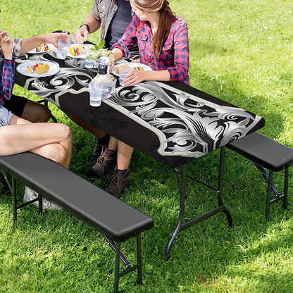 Ornamental Silver Cross Print Picnic Table Cover